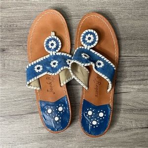 Jack Rogers Leather Blue and White Flat Thong Sandals Size 9
